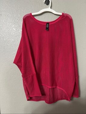 Sassy Mesh Drop-Shoulder Muscle Tee in Hot Pink
